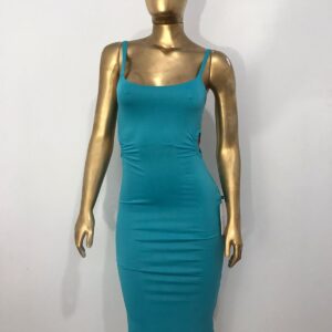 VESTIDO MIDI DE ALÇA EM SUPLEX C/ ABERTURA NA LATERAL AZUL TAM M E G