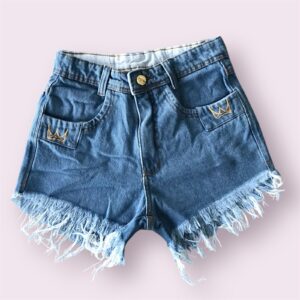 SHORT JEANS DESFIADINHO C/ BORDADO DE COROA
