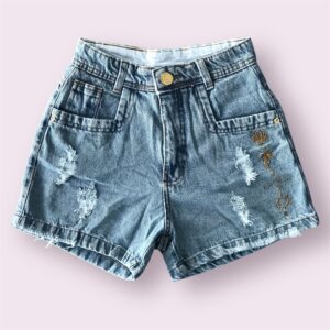 SHORT JEANS C/ BORDADO NA LATERAL S/LYCRA