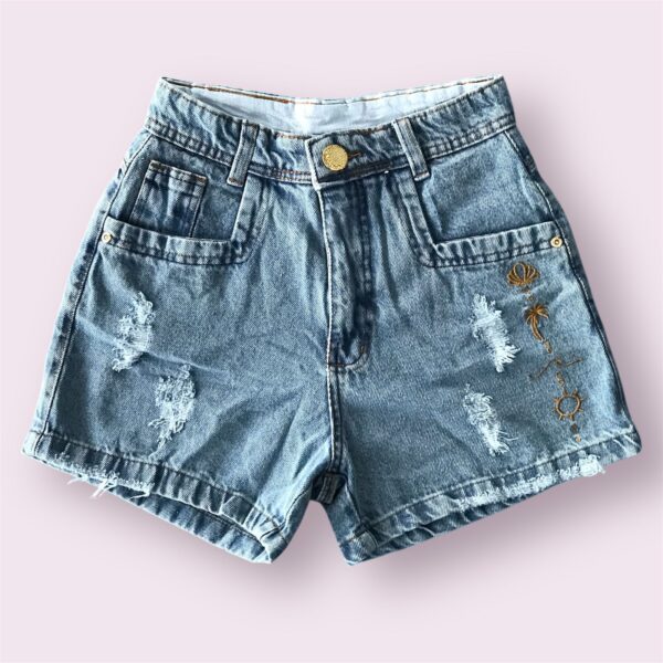 SHORT JEANS C/ BORDADO NA LATERAL S/LYCRA